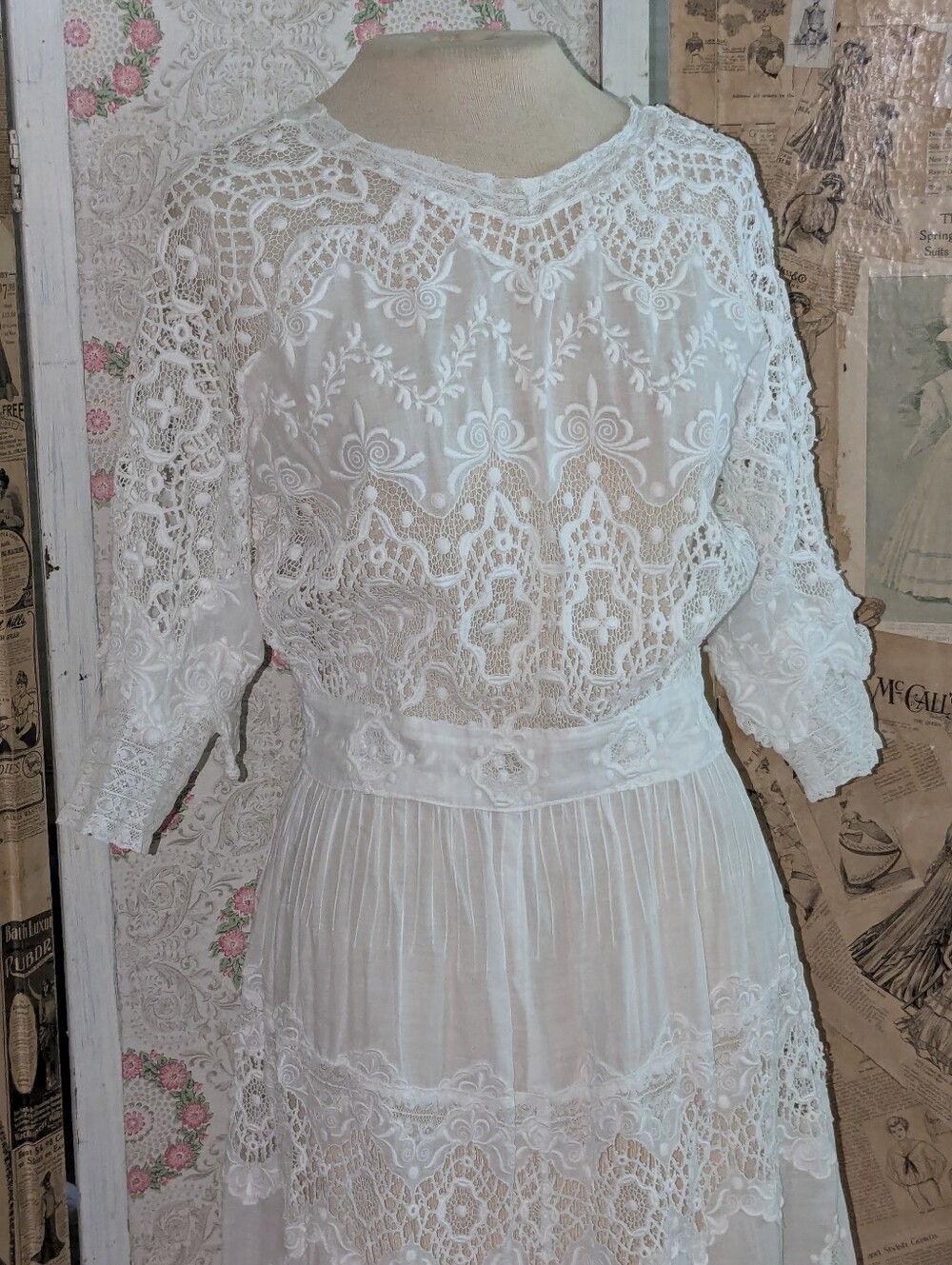 PENDING IN CROSS Antique Edwardian Lace Lingerie Dress Tea Gown